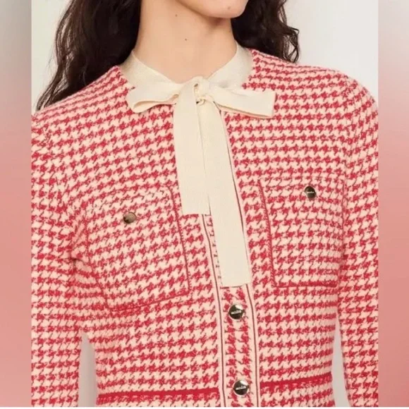 Sandro Red and Cream Houndstooth Mini Dress - Picture 3 of 6
